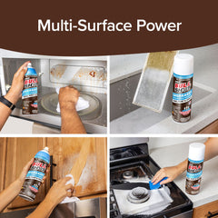 Bull Shot Multi-Surface Power cleaner being used on various kitchen surfaces.